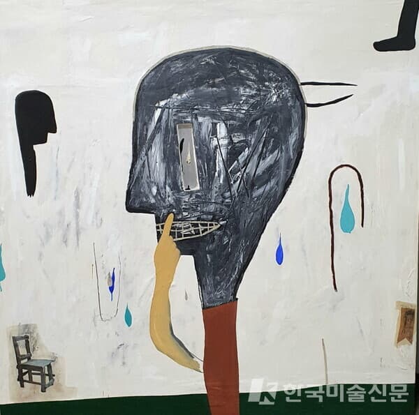 Learn from silence 2023 Mixed media on panel 150 x 150c