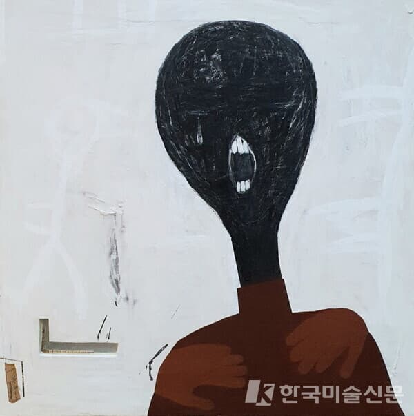 침묵에서 배우다 Learn from silence 2023 Mixed media on panel 120 x 120cm