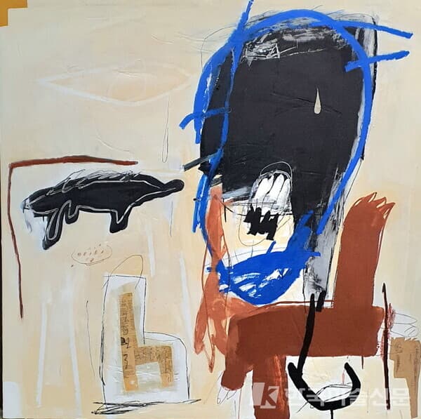 침묵에서 배우다 Learn from silence 2023 Mixed media on panel 100 x 100cm