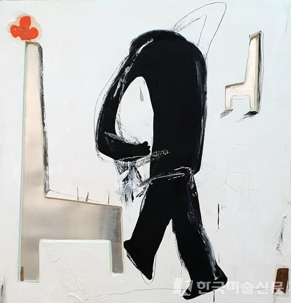 침묵에서 배우다 Learn from silence 2023 Mixed media on panel 120 x 120cm