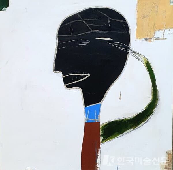 침묵에서 배우다 Learn from silence 2023 Mixed media on panel 100 x 100cm