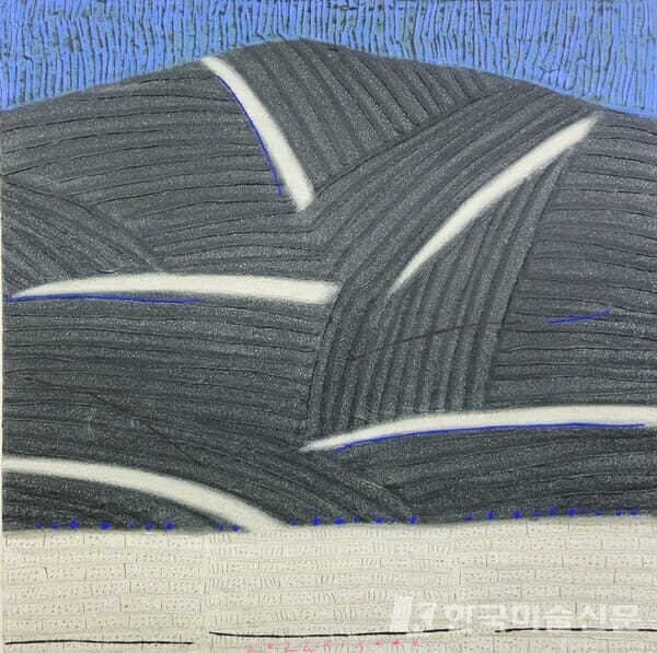 선묘 풍경 Scenery of Lines 68x68cm 캔버스에 한지 흙과 채색 Soil and Oriental Painting Koreanpaper on Canvas 2022 (11)