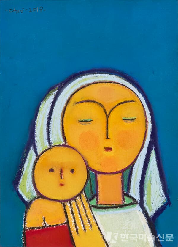 가나아트 최종태 Choi Jongtae, 성모자상 Madonna and Child, 2019, 종이에 파스텔 Pastel on paper, 35 x 25.5 cm, Framed 71.5 x 53 cm