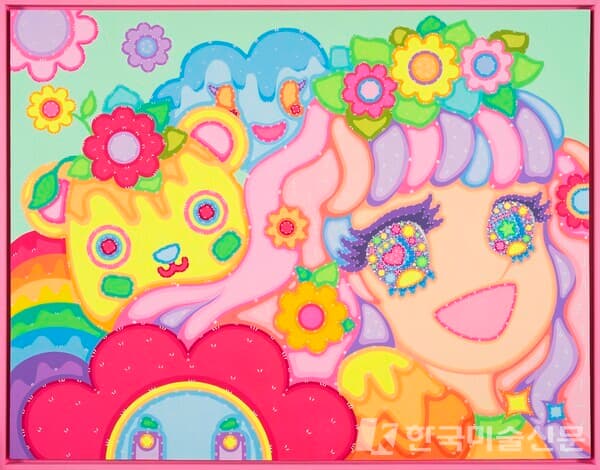 노화랑 이사라 LEE Sara, 원더랜드 wonderland, 2023, 폴리우드에 아크릴, 베이비 핑크 프레임, Acrylic on wood, baby pink frame, 95 x 121 cm