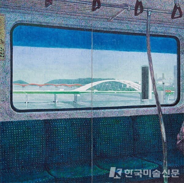 김혜원 - 명동 신세계 백화점 외벽&nbsp;Watercolor, gouache and acrylic medium on canvas260.6&times;130.3cm 2022