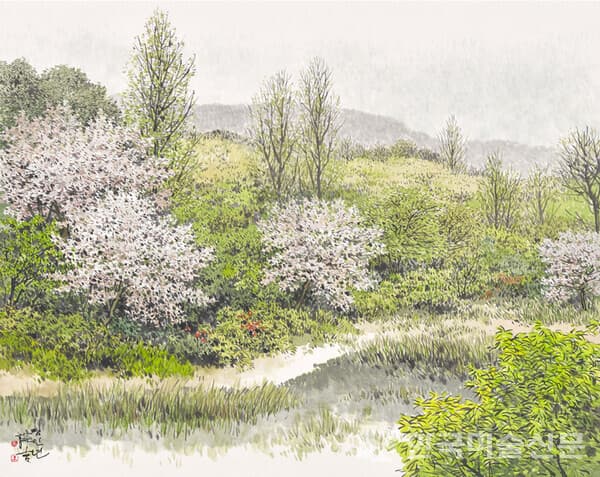 봄의 기운 (Spring Vitality)58x73cm, 화선지에 먹과 채색(ink and color on Korean paper), 2022