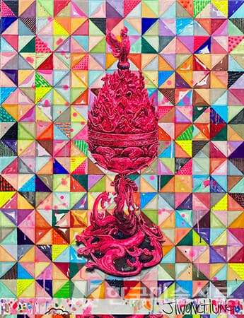 정지원 PINK TRESURE 70&times;92cm 비단에 혼합 재료 2023