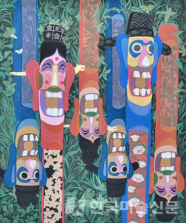 김유미 장승-우리&nbsp;72x60cm 비단에 분채,석채 2023