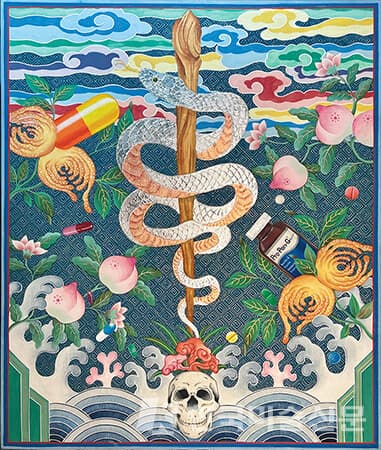 여설화 의료인 흉배(hyungbae-medical worker)&nbsp;72&times;60cm 비단에 진채, 금속 2023