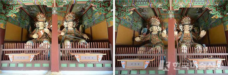 영광 불갑사 목조사천왕상. 왼쪽부터 북방다문천왕, 동방지국천왕, 남방증장천왕, 서방광목천왕. (사진=문화재청)