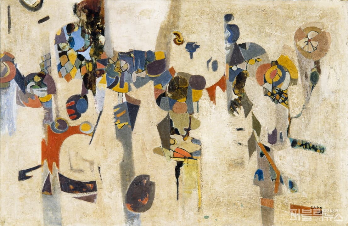 (사진제공 : 전혁림 미술관 / 1954년 화조도, 한국 근&middot;현대 명화100선에 선정된 작품)