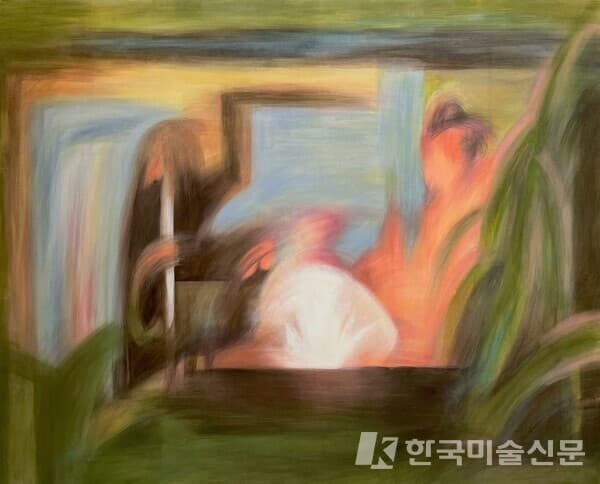 &nbsp;김나현, [약속된 과거, 현재, 미래], 장지에 분채와 석채, 162.2x130.3cm, 2023