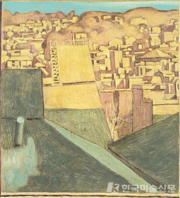 WIndow - Morning 창문 - 아침, 2023, Black ink, white powder, tempera and gouache on Korean paper mounted on wood,&nbsp;113 X 102 cm 출처. 갤러리 현대