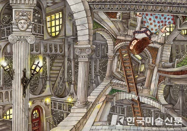 The Mysterious Mansion : The Distorted Stairs_ inkpen 30 X 40cm_2018. 출처 히피한남