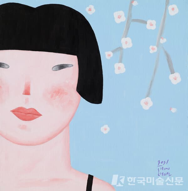 신철, [She 1] 35X35cm, Acrylic on canvas 2021