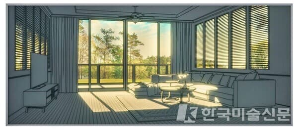빛이 드는 공간, 202 x 87 x 4cm, 강화유리에 샌딩, 유리전사, LED, 2023. 출처 표갤러리