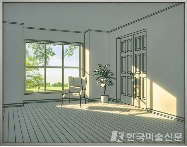 빛이 드는 공간, 101 x 79 x 4cm, 강화유리에 샌딩, 유리전사, LED, 2023. 출처 표갤러리