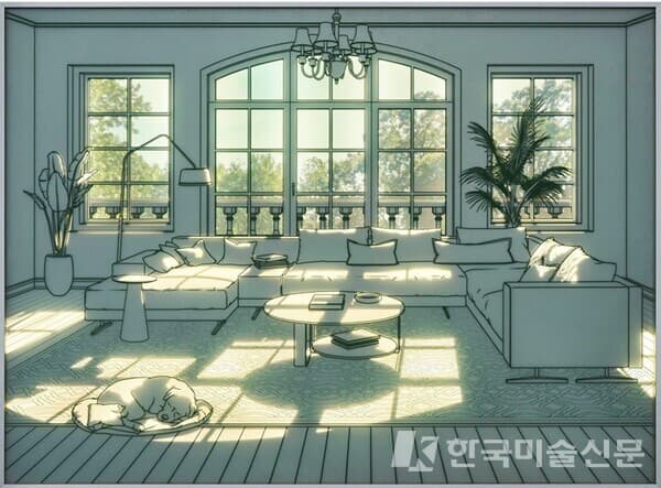 빛이 드는 공간, 152 x 112 x 4cm, 강화유리에 샌딩, 유리전사, LED, 2023. 출처 표갤러리