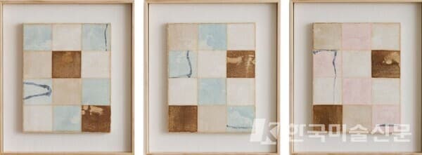 A Piece of the Mind 23-000-001, 23-000-002, 23-000-003, 27.3 x 22cm, Hanji, mixed media on canvas, 2023출처 갤러리 조은