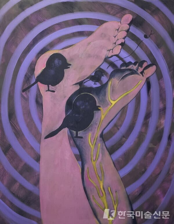 Treed Codependency(Reverce circulation)&nbsp;Oil and charcoal on canvas, 116.7x91cm, 2023