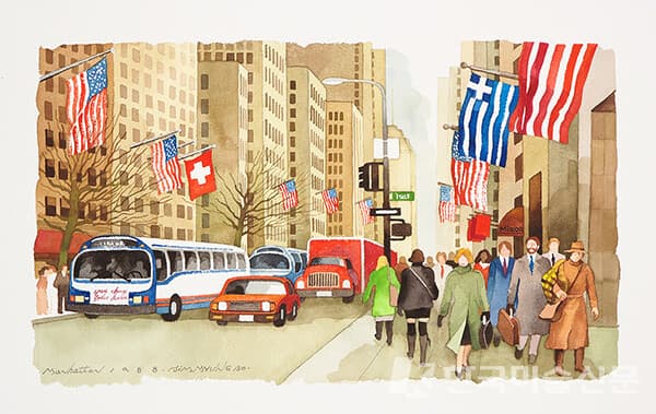 Manhattan, 44cm X 31cm, Watercolor on Paper, 1988. 출처, 갤러리 무모
