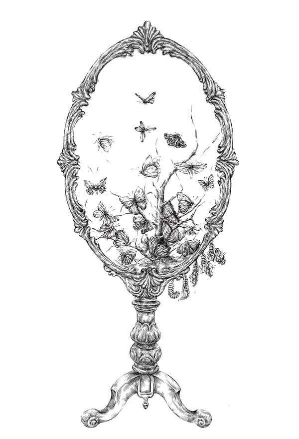 쉐도우박스 안의 나비 Butterflies in Shadow Box #1&nbsp;강주리 117x80.5cm 종이 판넬에 펜 2021