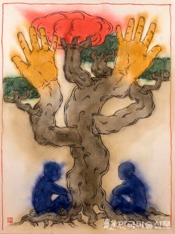 Tree Sitters No.2, 130cm X 96cm, Dry Pastel on Canvas, 2020. 출처, Gallery508.