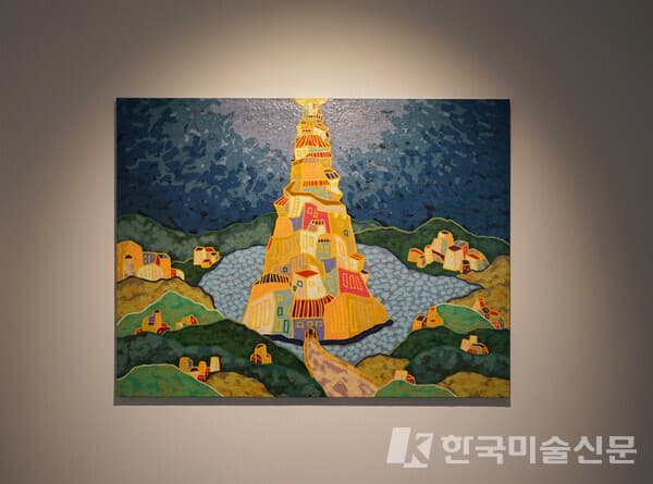 이혜원, Tour de Bable "The Third Place", 2023, technique mixte et collage de papier cor&eacute;en sur toile, 89 X 116 cm. 이소이 기자