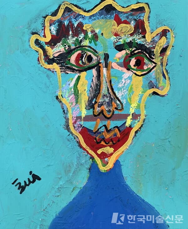 의문의 얼굴, Acrylic and oil pastel on canvas, 72.7 x 60.6 cm, 2023