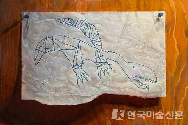 (Still Life with Childhood Drawing 1971: Flight, 2022, Oil on Linen, 91.5cmX61cm)