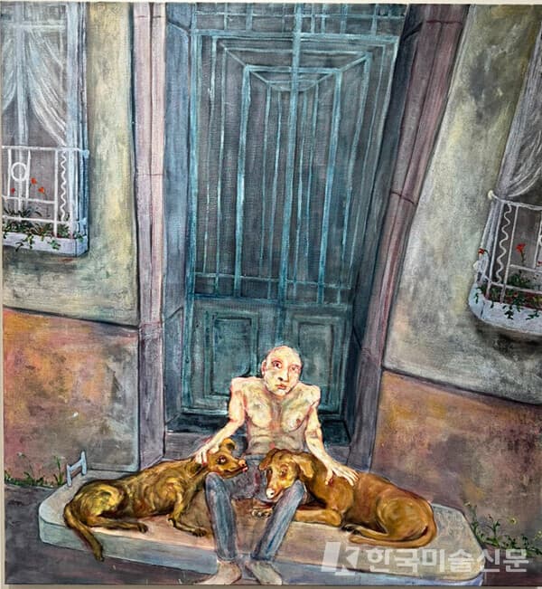 Andriu Deplazes, Famille autour d'un corps, 2023, huile sur toile, 180 x 271 cm, Galerie Peter Kilchmann / 사진=진승우