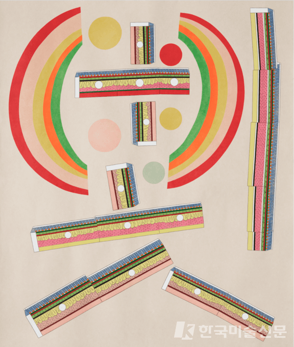 한글자풍경-빛, 2024, 한지 위에 먹지로 드로잉, 채색, 종이판화, 140 x 118 cm