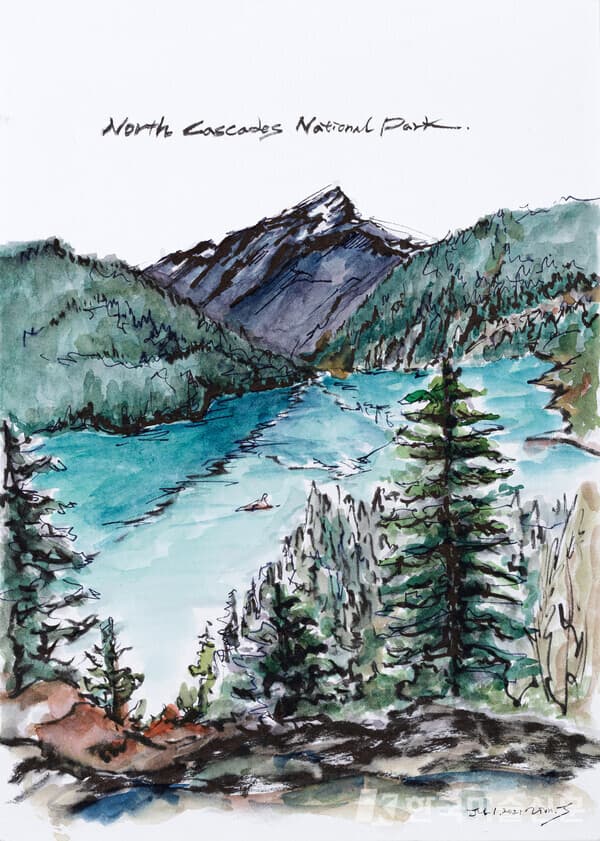 ​자이언제이, 여행_노스캐스케이드 국립공원 2 Travel_ North Cascade National Park 2, 2021, Ink and Watercolor on Paper, 25x18cm