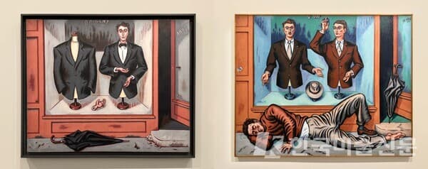 (좌) Mannequinerie d'argent(실버 마네킹), 1950-1951, 캔버스에 유채 (우) Grande mannequinerie(멋진 마네킹), 1951, 캔버스에 유채, 사진. 이소이 기자