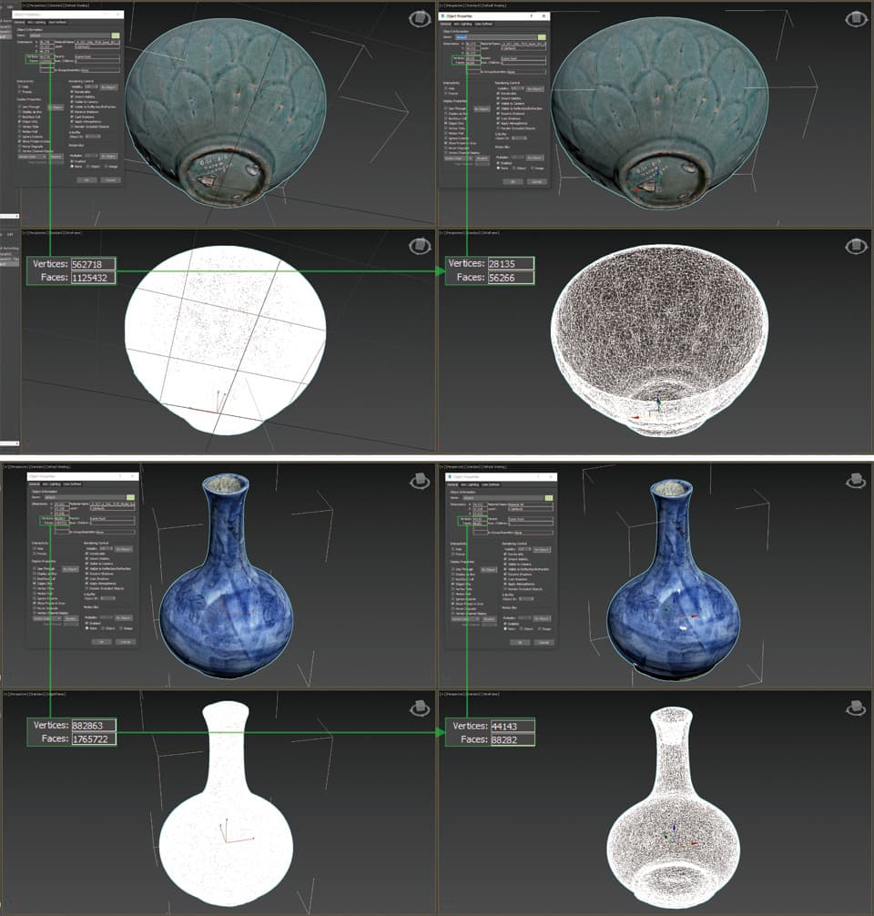 헤리티지커넥션 _독일 라이프치히 그라시민속박물관 소장 _한국문화재 3D 모델링 작업화면 ( 청자양각연판문발 & 청채음각화훼문병 )