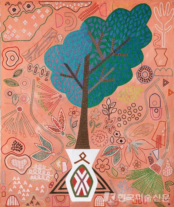 출처: 케이리즈갤러리&nbsp;꽃집의 하얀 화분 72.7&times;60.6cm Mixed media on canvas 2023
