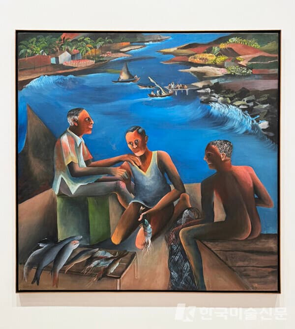 Bhupen Khakhar, Fisherman in Goa, Pil on canvas, 1985, Giardini, La Biennale di Venezia.&nbsp; 사진. 이소이 기자