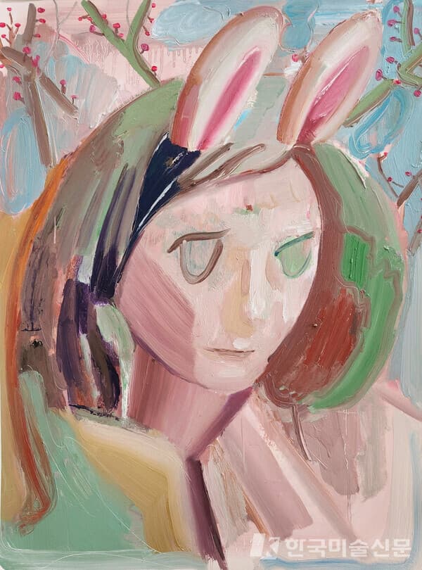 이샛별, 이모지 휴먼 13, 2024, oil on paper, 74x54cm /인가희갤러리 제공
