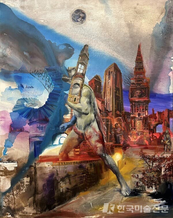 Thaumaturge at the crossroads (formerly Hero Swallowing Sky). 2023.&nbsp;Oil on canvas.&nbsp;152.5x120.8 cm&nbsp;/선화랑 제공
