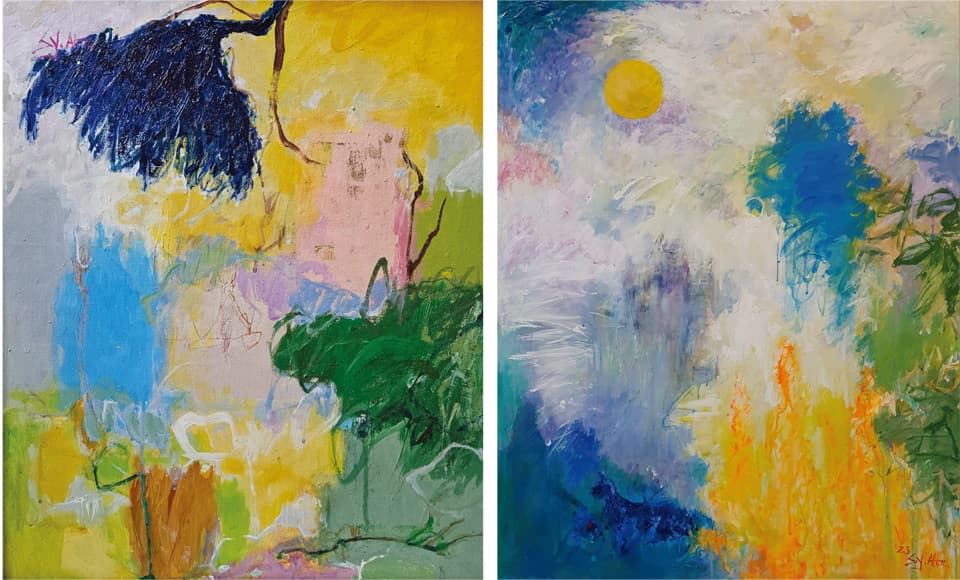 안선영 화백 _ 좌>tropical fantasy1 60x50cm 우>full moon 1 73x91 acrylic