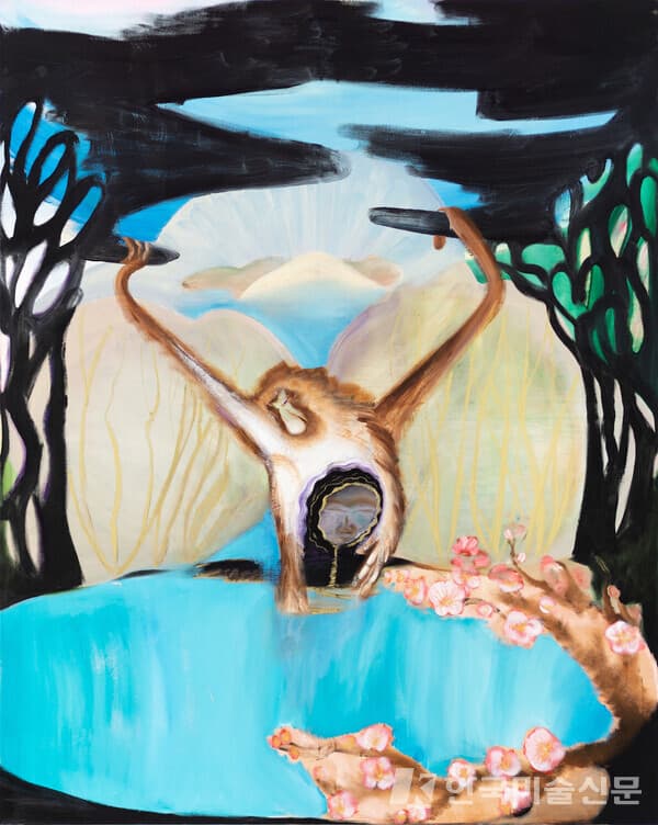 이유진, 깨어남(Awakening), 2023, 캔버스에 아크릴릭, 유채, 오일 파스텔, 200x160cm - Courtesy the artist and Galerie Vazieux