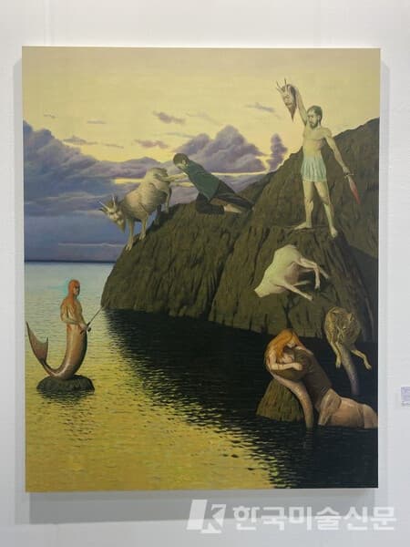 Cheolgyu KANG, Mermaids Fishing, Goats Falling, 2024, Oil on canvas, 130 x 160cm