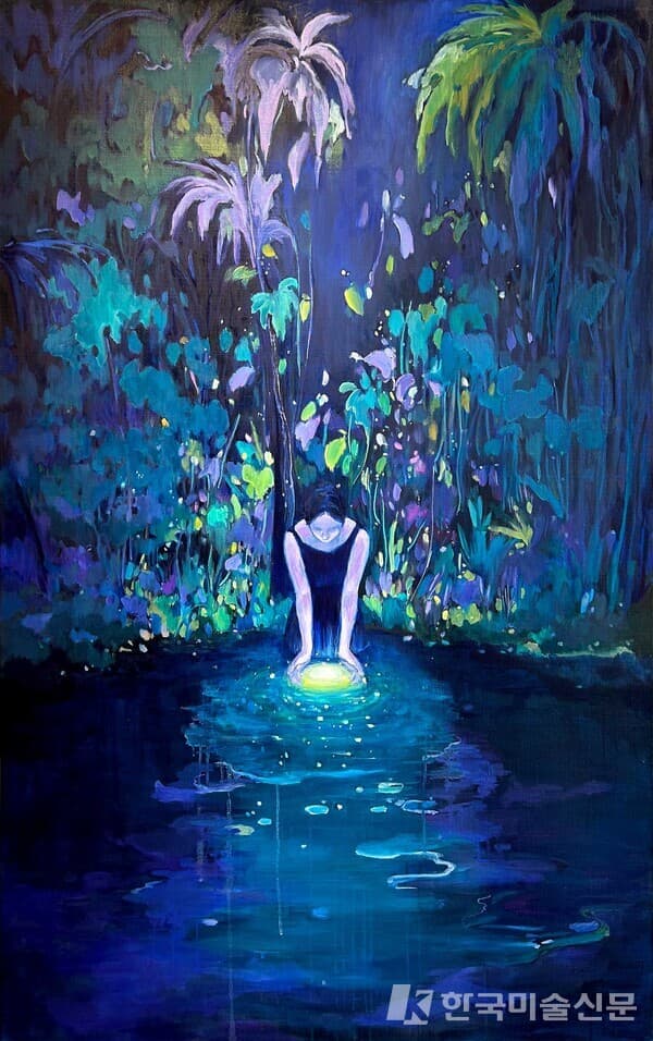 [사진=신재은 작가]달 건지기, oil on canvas, 145.5x89.4cm, 2024