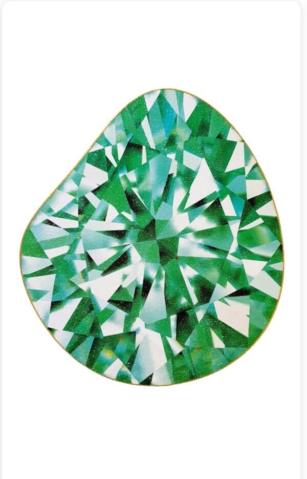 [사진=한지혜] 다이아몬드의_눈물_Kiwi green, Painting on canvas with Diamond Dust Acrylic ,Wood, 73(W)_82(H)_3(D), 2023