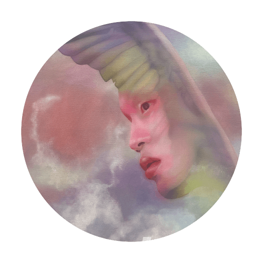 Jiun Koo, Myth of hawkat-creature of wing, 2024, Acrylic on canvas, 30cm(diameter) / &copy;Ingahee Gallery