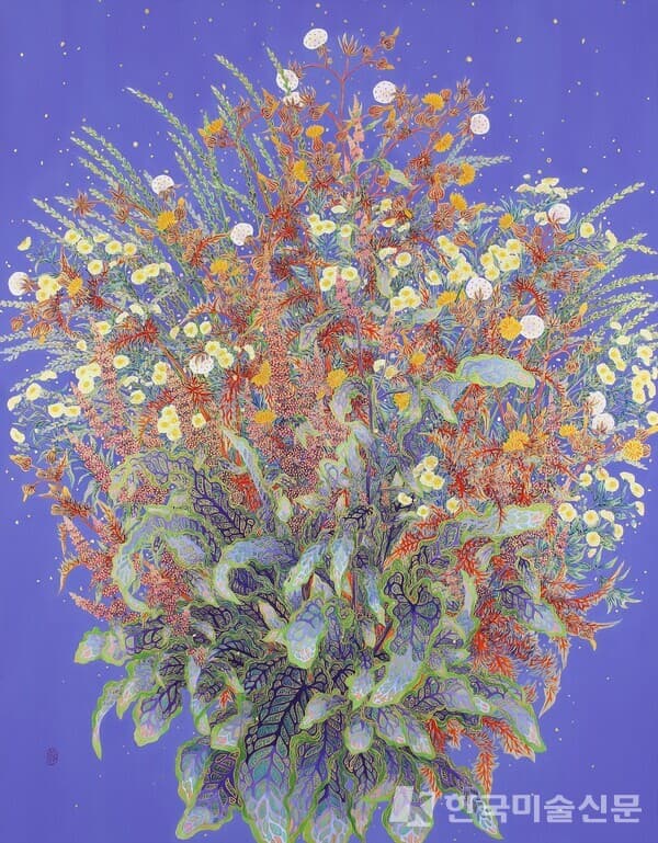 오이코스-부케 116.8&times;91.0㎝ 비단에 채색과 금분,금박 2024&nbsp;/ 아트센터자인 제공