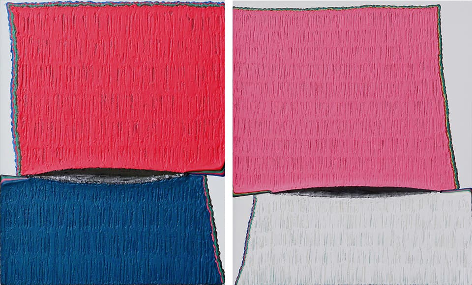 &nbsp;좌)&nbsp;&nbsp;틈 - 積&middot;硏(적&middot;연) (6-03)_40.9x31.8cm_Mixed media on canvas_2024 우)&nbsp;틈 - 積&middot;硏(적&middot;연) (8-09)_60.6x50cm_Mixed media on canvas_2024