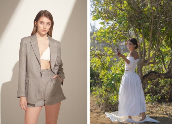 리넨을 사용한 Alexis Linen Set-up(좌), 바이오 워싱 코튼을 사용한 Isla Pleated Set-up (사진=로에)