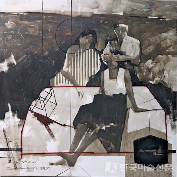 장인준, Landscape for A_04, 130.3 x 130.3 cm, masking tape, pencil, oil on canvas, 2024(사진=APY)