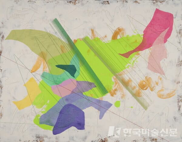&nbsp;작품명 : 집착을 내려 놓아라, Acrylic & Mixed Media On Canvas 117x92cm 2024. (사진=송미리내)